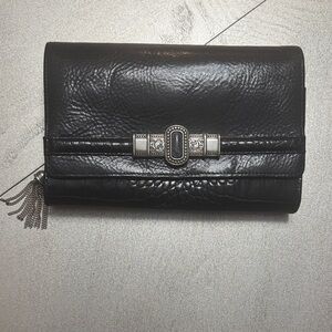 Brighton Black Leather Clutch with Silver Details